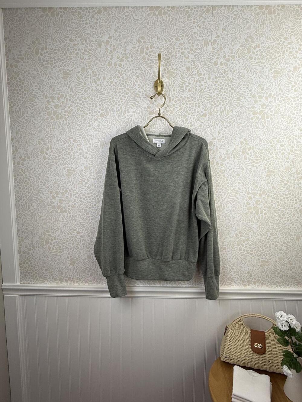 Evereve Gray Green Super Soft Relaxed Fit Hooded Sweatshirt - Size - Small